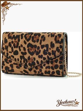 Leopard Print Envelope Evening Clutch with Detachable Chain Strap